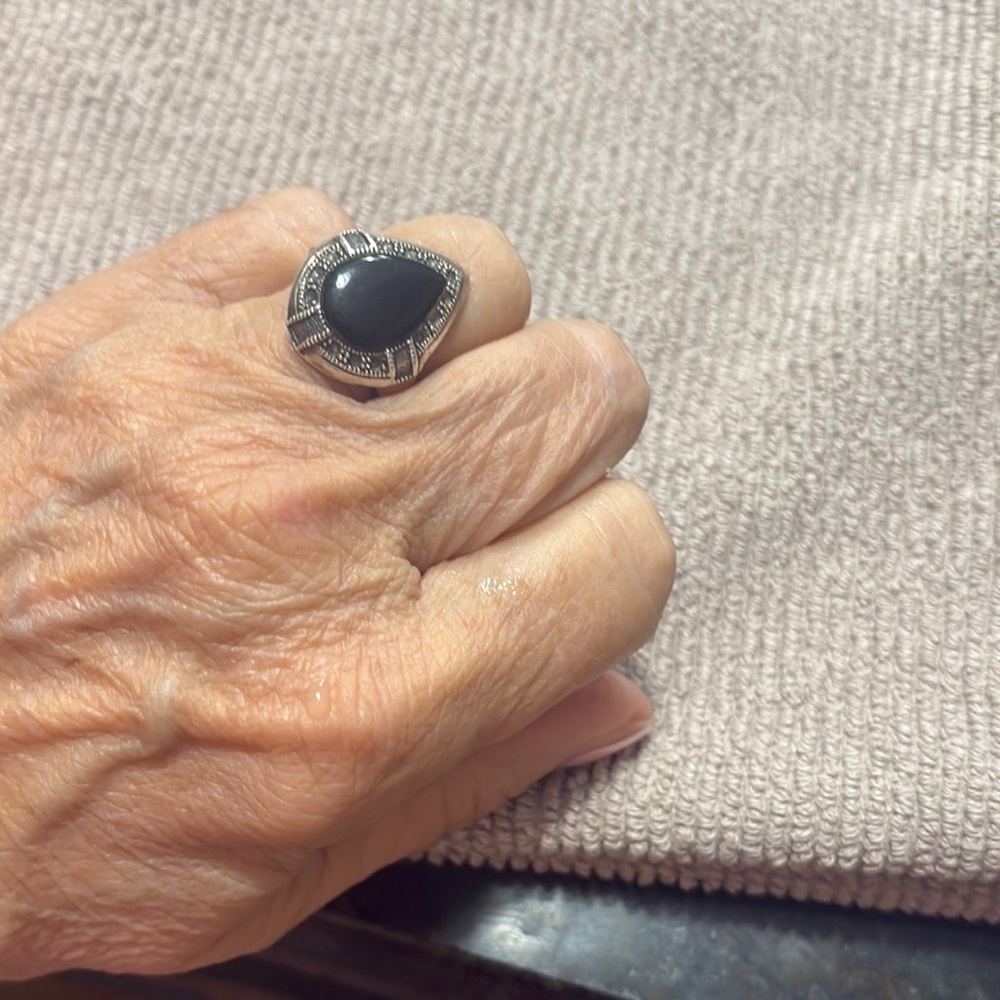 Elegant Black and Silver Oynx Marqasite Jewelry Ring